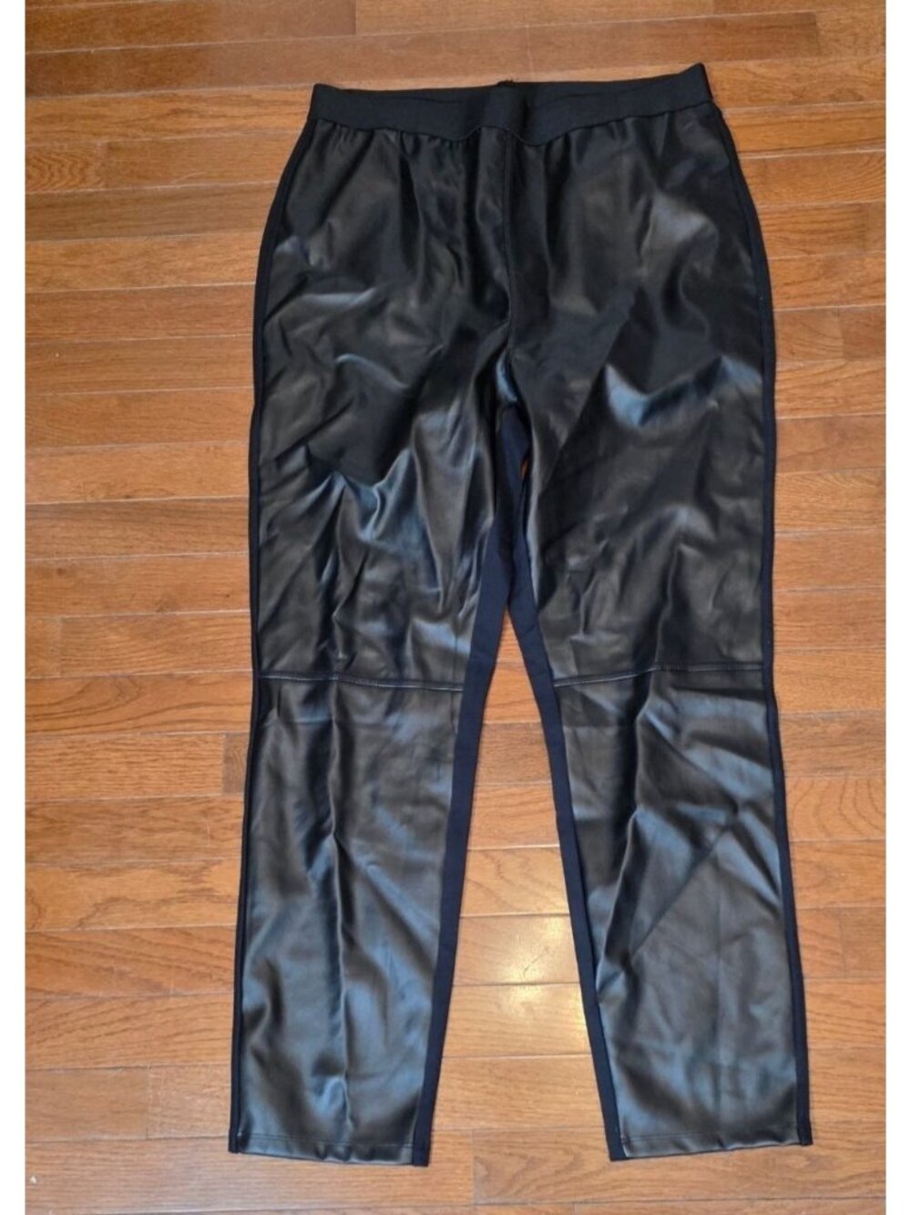 Roaman's Black Ponte Pants Faux Leather Front Plus Size 14/16 Pull-On Chic Pant